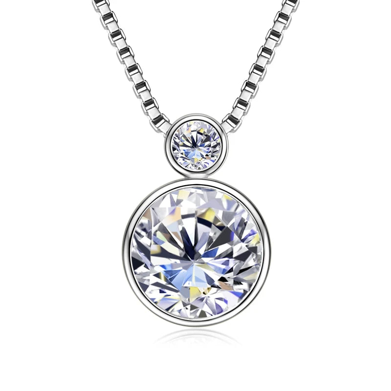 925 Sterling Silver Necklace D2.10CT 8mm&3mm Bezel Setting Round Cut Moissanite