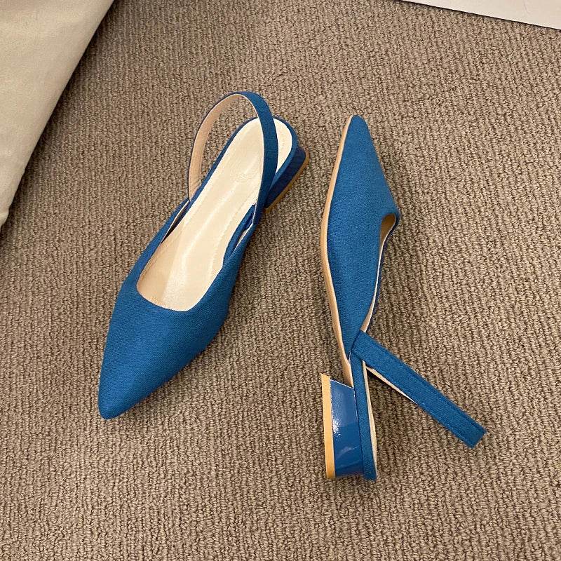 Summer Women New Sexy Retro Solid Color Heels PU Leather Shoes Outdoor Banquet Party Pointed Shoes Fashion Sandals Plus Size 42 - Imbasat