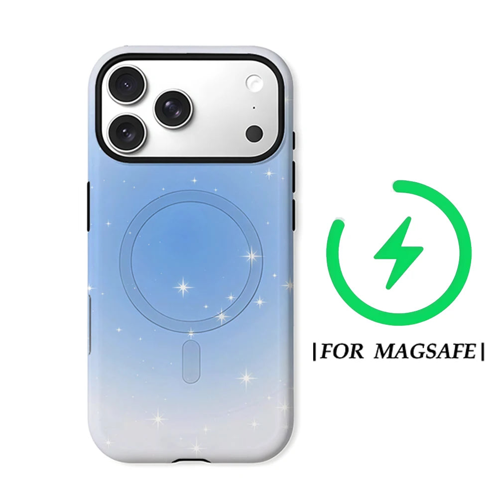 Pale Blue Star Shower iPhone Case Magnetic Tough Double Layer Cover