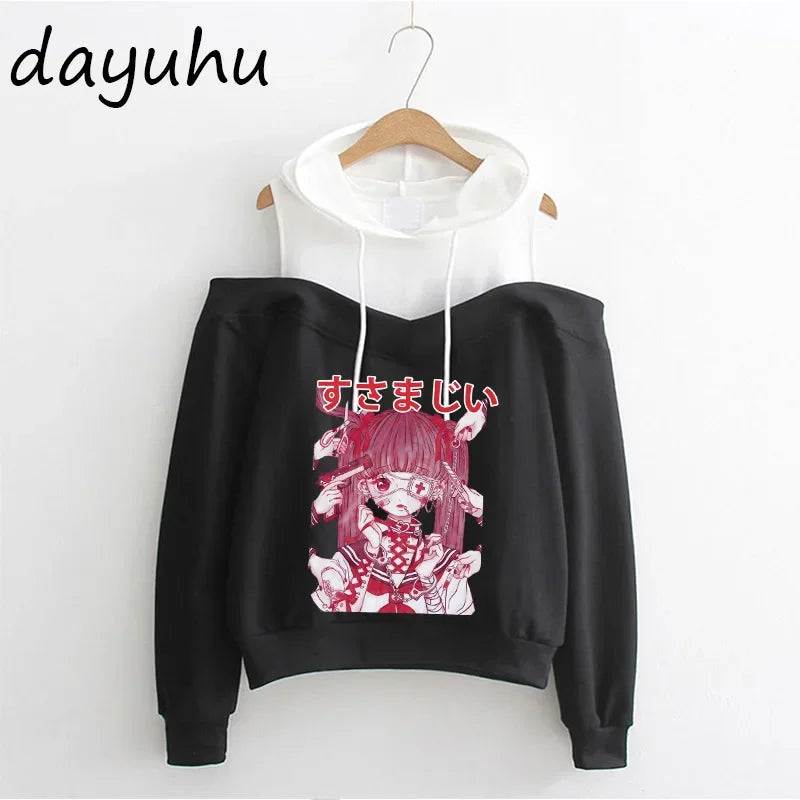 Goth Anime Hoodie Aesthetic Sweatshirt Gothic Punk Grunge Streetwear