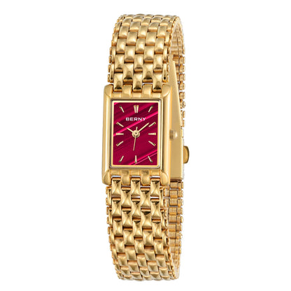 BERNY Gold Watch for Women Square Ladies Quartz Wristwatches Stainless Steel Women Small Gold Watch Luxury Casual Fashion Watch