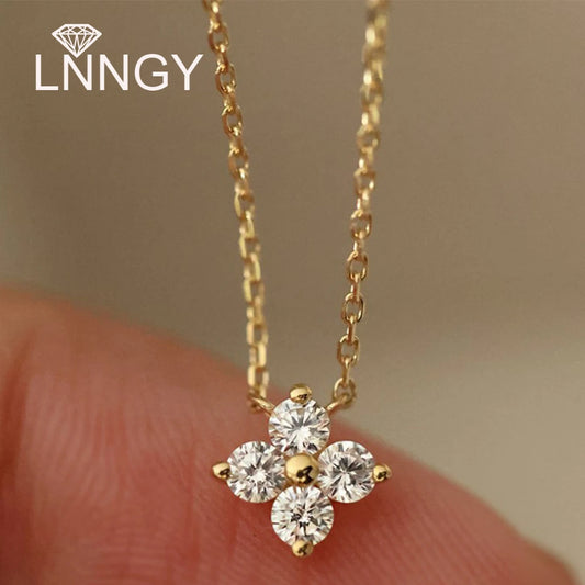 Lnngy Moissanite Four-leaf Flower Pendant Necklace Niche Light Luxury 925 Sterling Silver Chain Necklace for Women Friend Gift