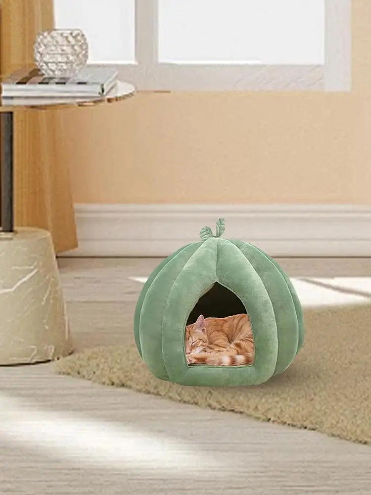 Pumpkin Cat Bed Deep Sleep Comfort House Enclosed