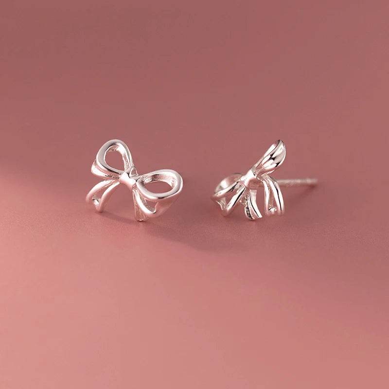 INZATT Real 925 Sterling Silver Hollow Bow Stud Earrings For Women Party Trendy Fine Jewelry Minimalist Accessories - Imbasat