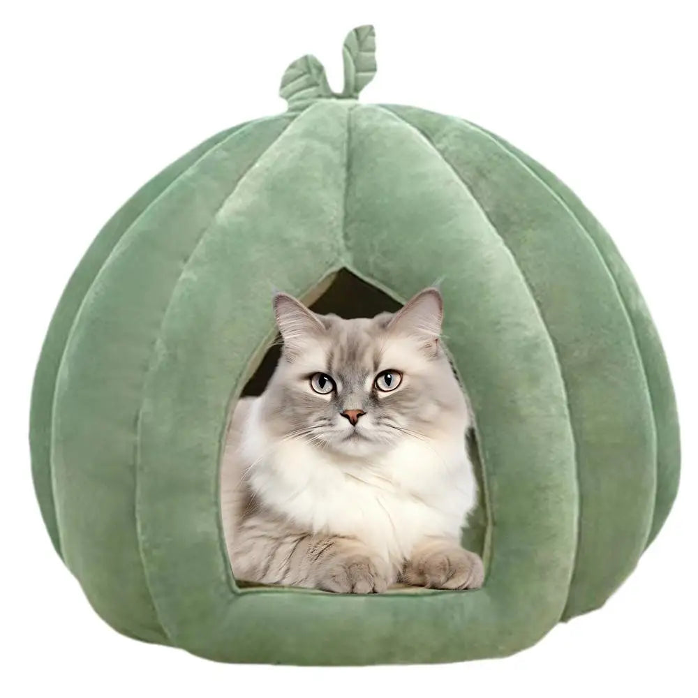 Pumpkin Cat Bed Deep Sleep Comfort House Enclosed