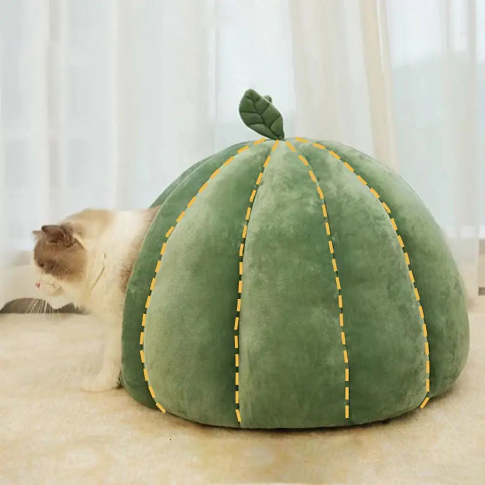 Pumpkin Cat Bed Deep Sleep Comfort House Enclosed