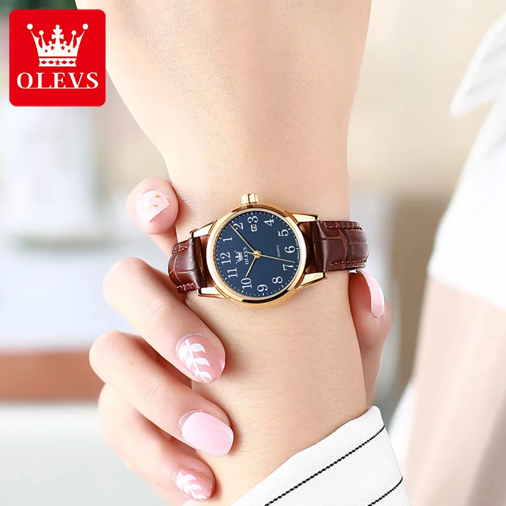 OLEVS Top Brand Quartz Watch For Women Waterproof GMT Watches Women Sports Leather Strap Date Clock Ms Wristwatch Reloj Mujer