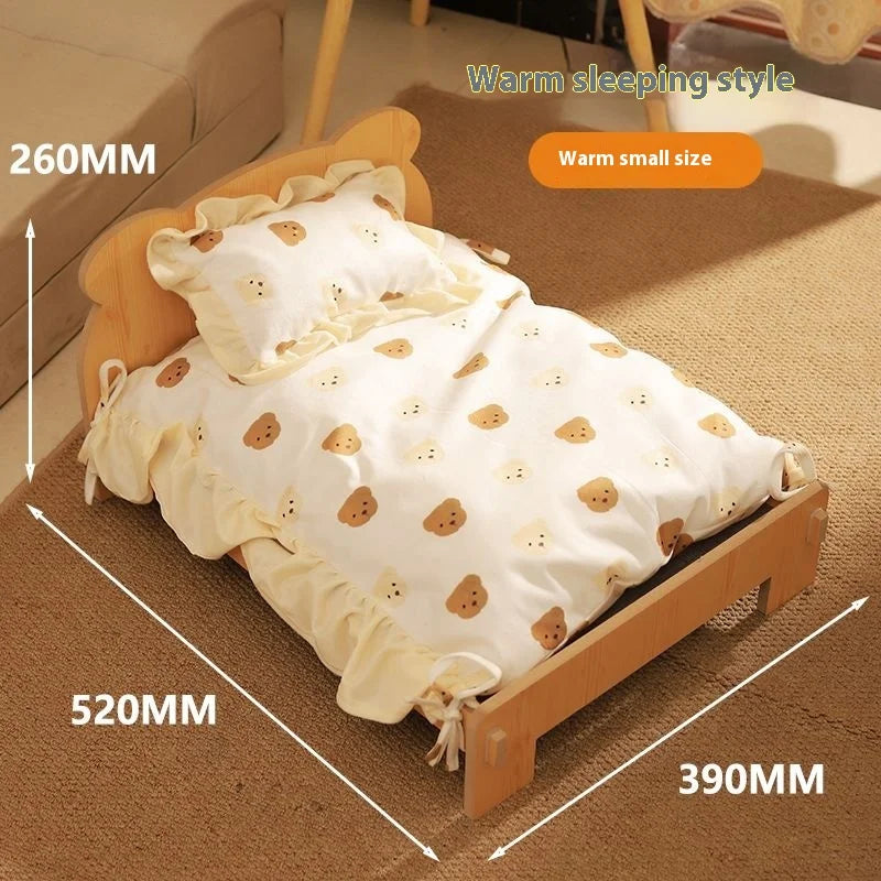 Solid Wood Cat Bed Summer Puppy Bed Removable Mat Washable All Season Universal Cat Nest Dog House Pet Supplies