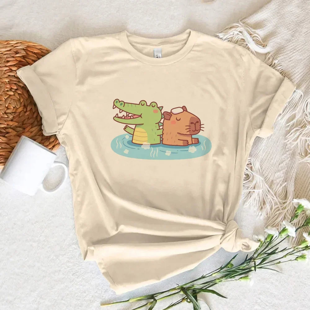 Funny Anime Capybara T Shirt Women Soft Fabric
