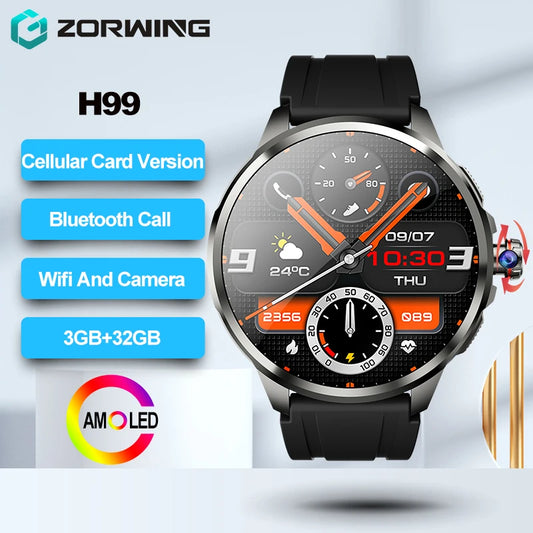 H99 Cellular 4G Card Version Smart Watch AMOLED Wifi GPS Camera 3+32GB Bluetooth Men Women Smartwatch Wireless Video 2024