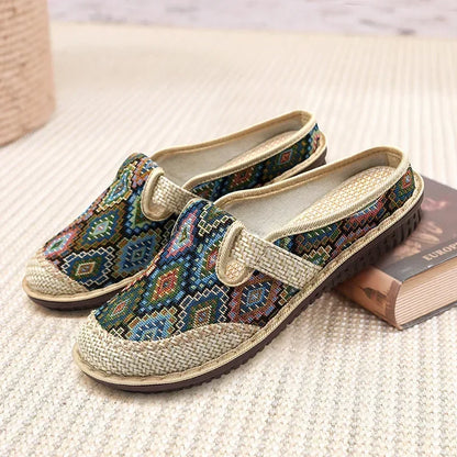 Fashion Women's Shoes Ethnic Style Embroidered Linen Breathable Outdoor Casual Slippers Shoes for Women Zapatos De Mujer 2024