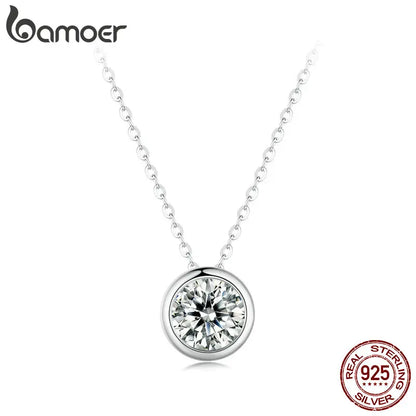 BAMOER 1 Carat Bazel Moissanite Necklace D color VVS1 Lab Grown Diamond Necklace for Women 925 Sterling Silver Wedding Jewelry