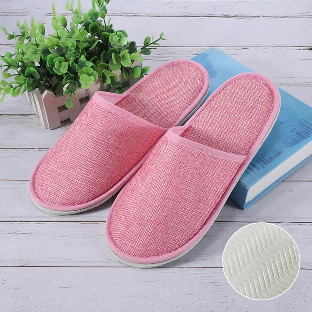 1 Pair Hotel Travel Slippers Cotton Linen Disposable Slippers Sanitary Home Guest Use Men Women Indoor Bedroom House Shoes