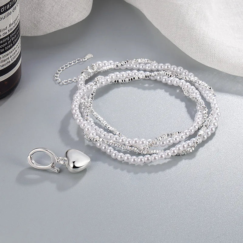 925 Silver Pearl Simple Elegant Thin Chain Pendant Necklace