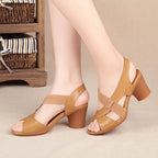 Women Summer Sandals Platform Round Mid Heel Back Strap Peep Toe Pu Leather Beach Casual Fashion Shoes Ladies Female 2023 - Imbasat