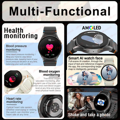 For Galaxy Watch 7 Smart Watch Men Women AMOLED HD Screen Compass Heart Rate Fitness Sport Waterproof Bluetooth Call Smartwatch