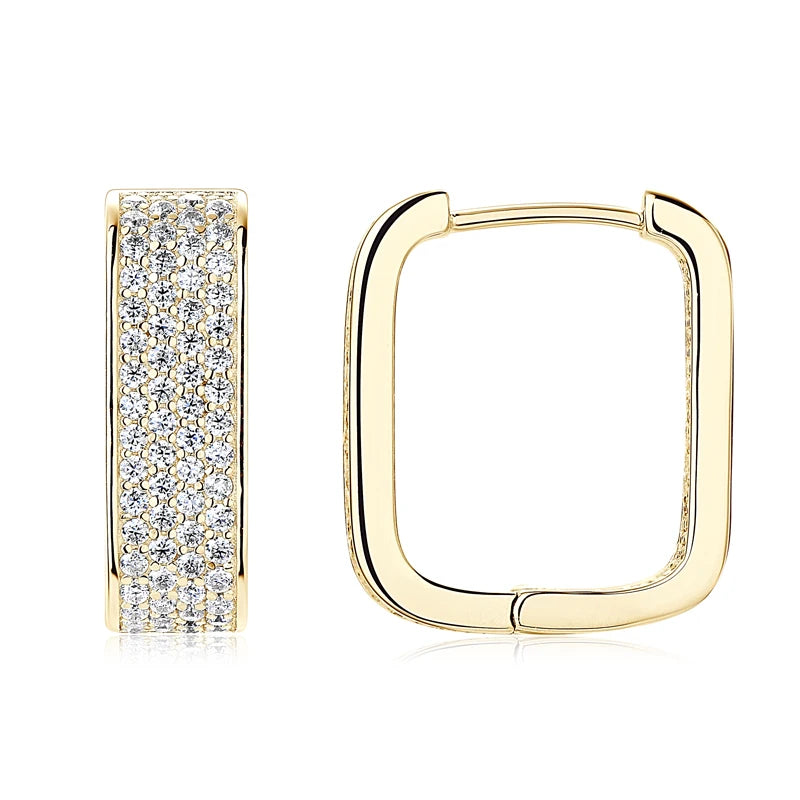 925 Silver Square Hoop Earrings Full Round Cut Moissanite Diamond Earrings