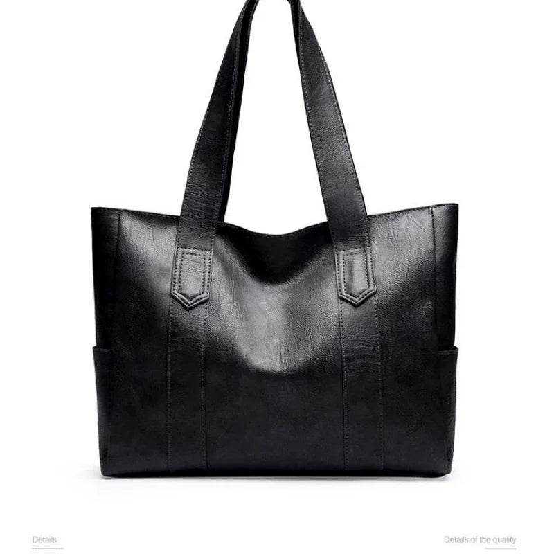 New Casual PU Leather Large Capacity Tote Bags for Women Fashion Solid Color Zipper Female Shoulder Bag Ladies Handbag - Imbasat