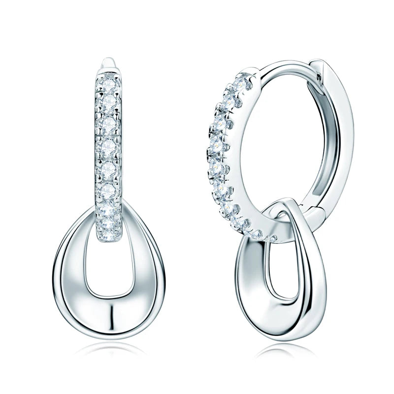 Anziw D Moissanite Hoops Earrings Silver 925 1.3mm Round Cut