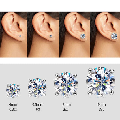 Certified 4mm-10mm D Color Moissanite Stud Earrings for Women Men Silver 925 Piercing Ear Sparkling Lab Diamond Wedding Jewelry