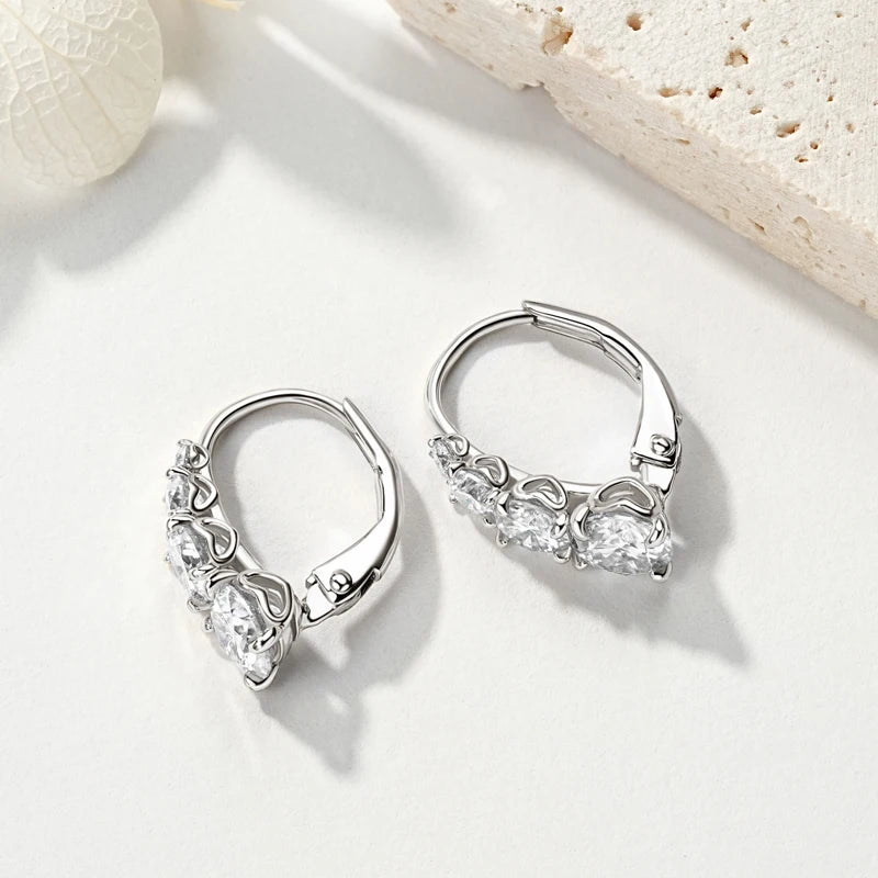 Anziw Luxury 1.86CTW 5mm Moissanite Drop Hoop Earrings Real 925 Silver