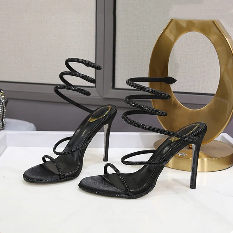 Snake Twine Rhinestones Thin High heels