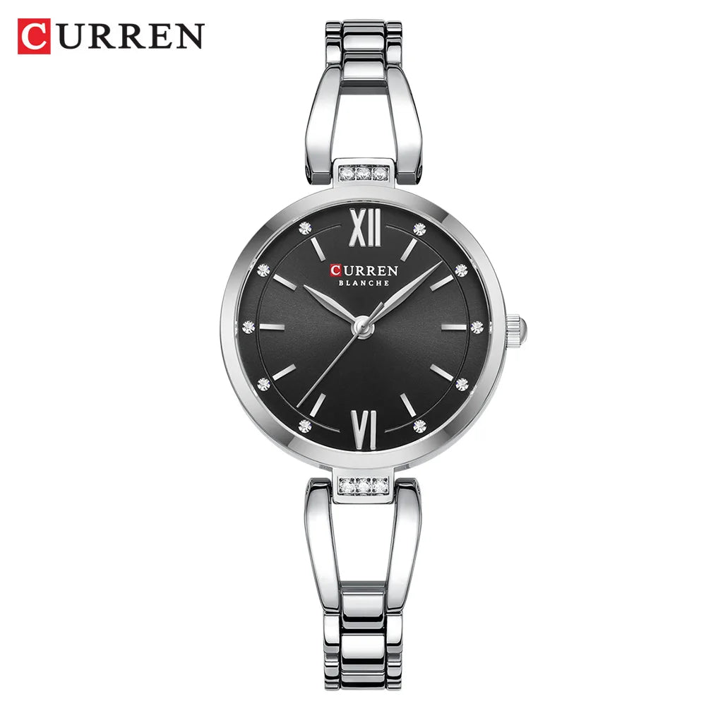 CURREN Luxury Hight Quality Quartz Watch Fashion Charming Rhinestones Stainless Steel Band Women's Wristwatches