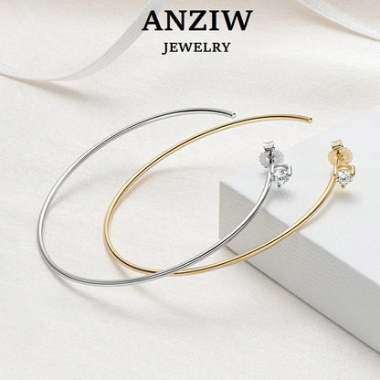 Anziw Korean 4.0mm Moissanite Large Big Hoop Earrings Silver 925 for Women Simple Open Circle Piercing Ear Jewelry Party Gift