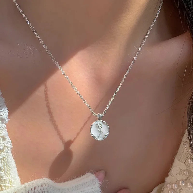 925 Silver Pearl Simple Elegant Thin Chain Pendant Necklace