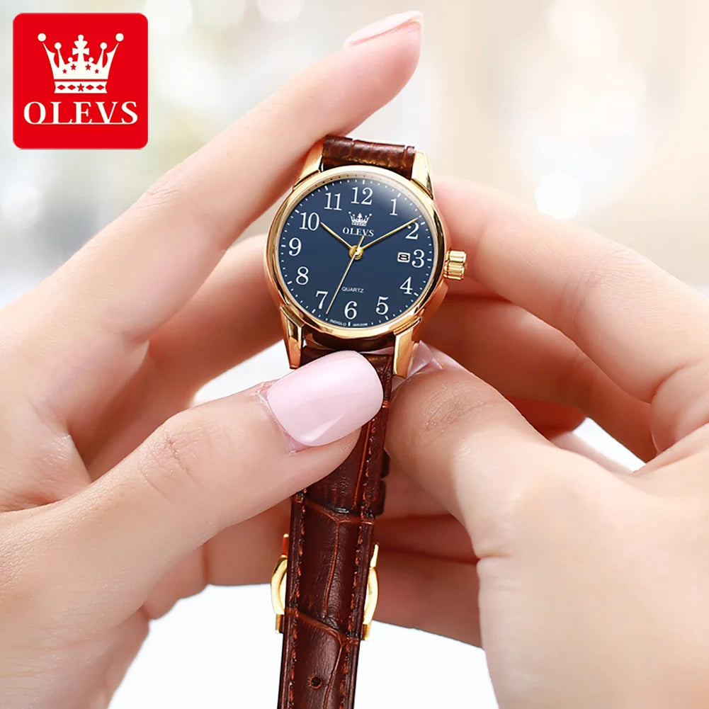 OLEVS Top Brand Quartz Watch For Women Waterproof GMT Watches Women Sports Leather Strap Date Clock Ms Wristwatch Reloj Mujer