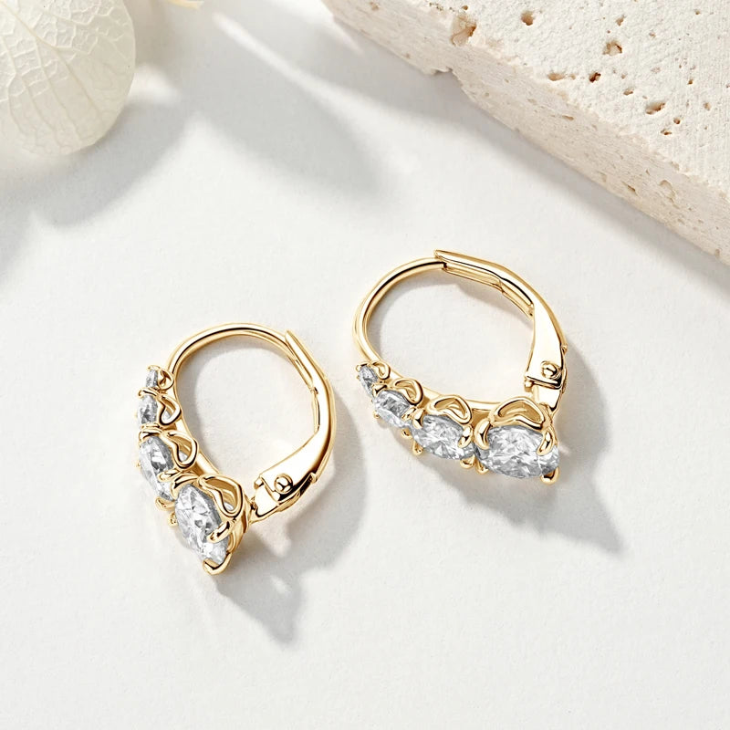 Anziw Luxury 1.86CTW 5mm Moissanite Drop Hoop Earrings Real 925 Silver