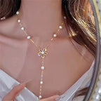 Vintage Zircon Flower Pearl Necklace