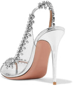 High-heeled Sandals Fish Mouth Transparent with Rhinestone Chain Stiletto Heels