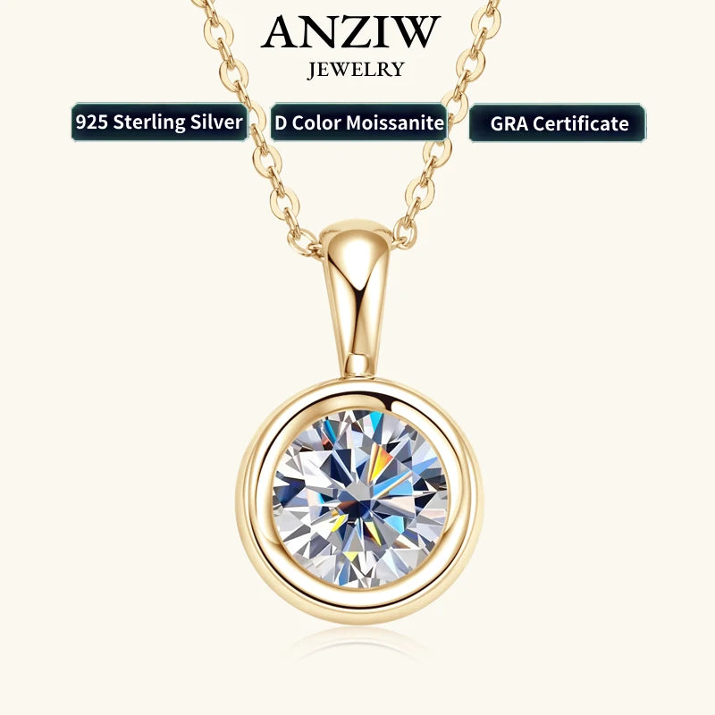 Anziw 8MM 2.0CT D Color Round Moissanite Bubble Pendant Necklace Solid Silver 925 Sterling