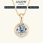 Anziw 8MM 2.0CT D Color Round Moissanite Bubble Pendant Necklace Solid Silver 925 Sterling
