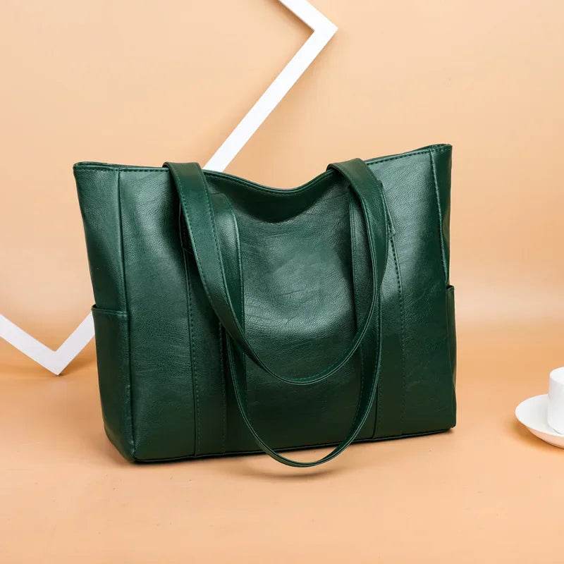 TRAVEASY 2024 Casual PU Leather Large Capacity Tote Bags for Women Fashion Solid Color Zipper Female Shoulder Bag Ladies Handbag - Imbasat