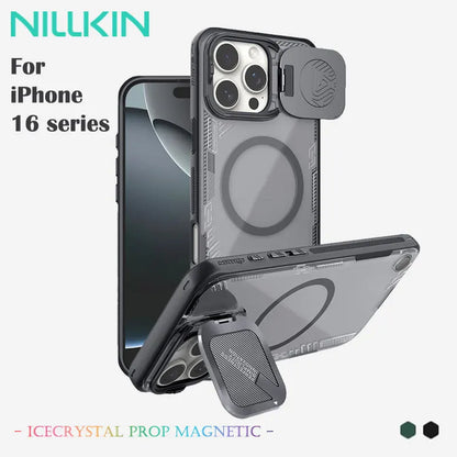 Nillkin-magnetic case for iPhone 16 series, Transparent PC Back cover, TPU frame, lens protection stand, MagSafe, Full Coverage