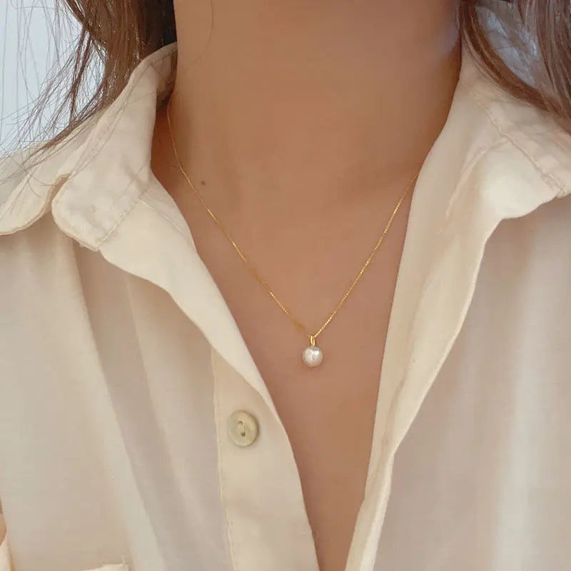 Fashion 925 Sterling Silver Pearl Necklace Geometric Shape