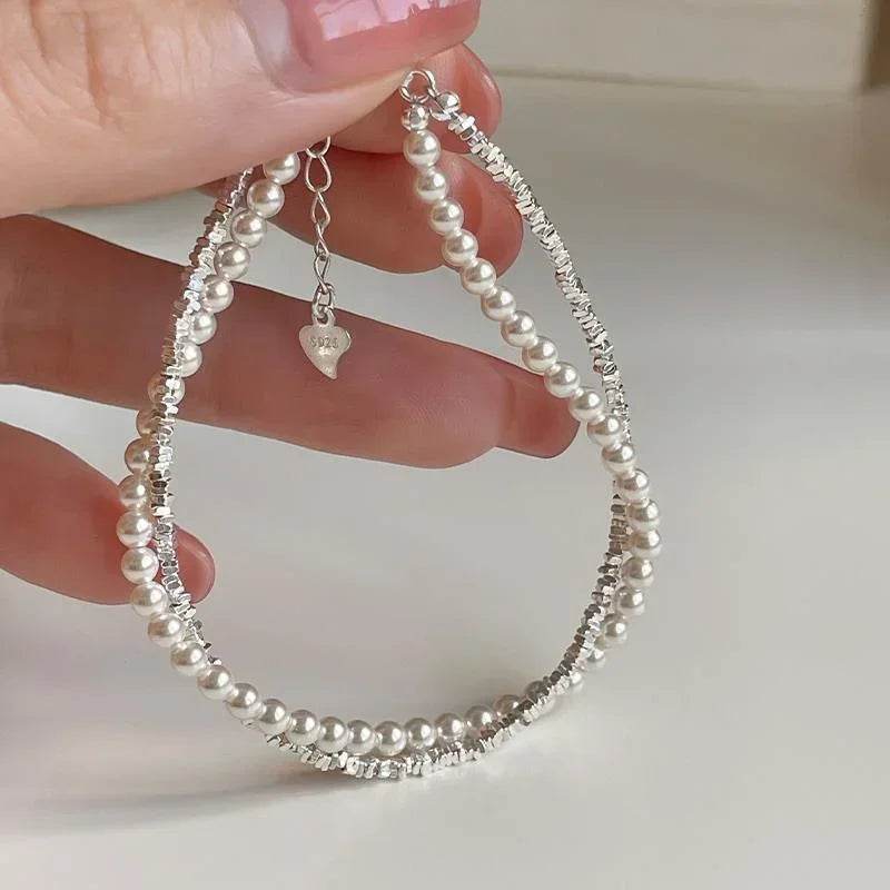925 Sterling Silver Bracelet Partial Pearls Knots Bracelets for Women Fashion Luxury Design Bead Charm Bracelet Party Jewelry - Imbasat