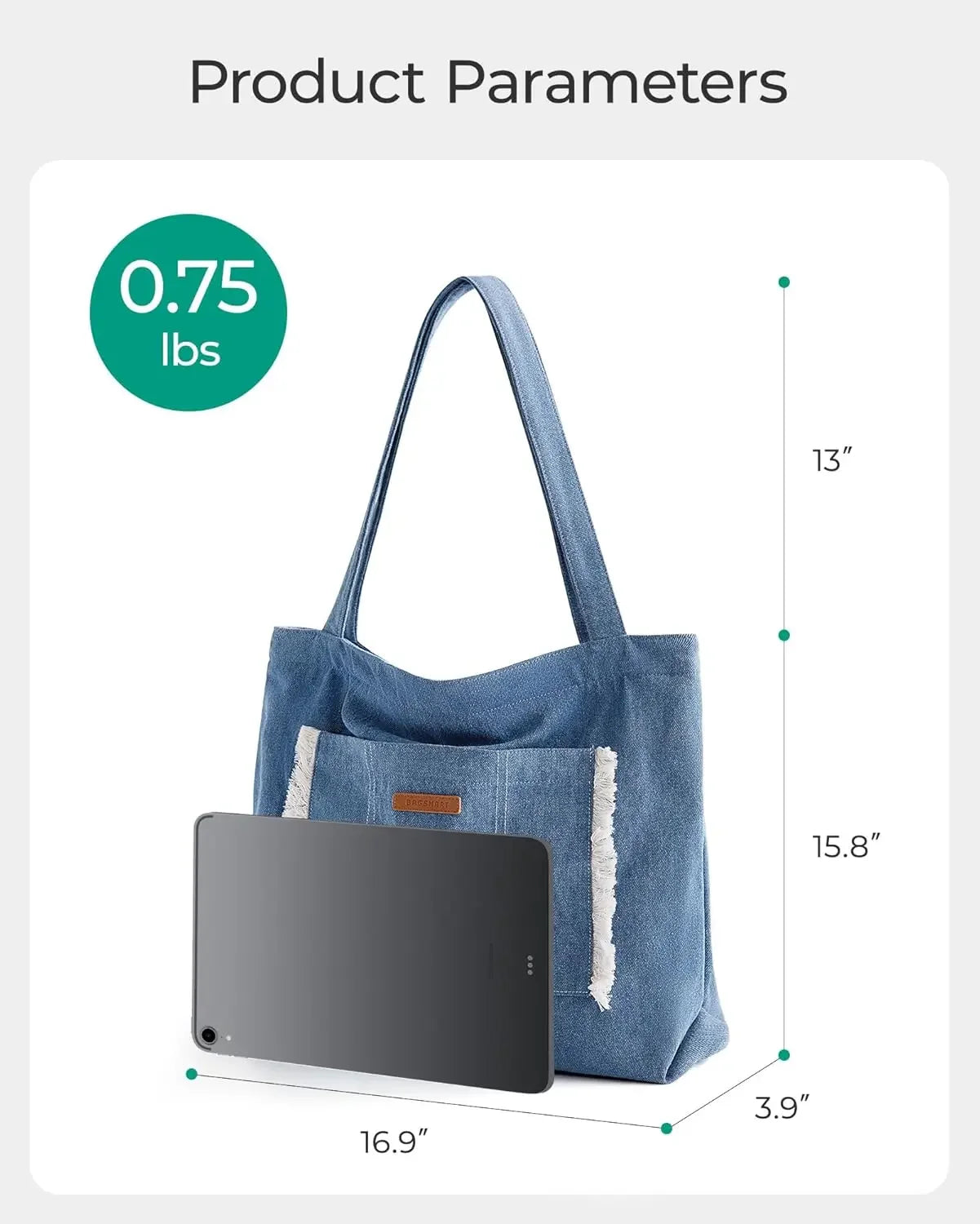 BAGSMART Tote Bag for Women with Zipper Casual Lightweight Denim Shoulder Handbag Purse for Work Travel and Shopping Essentials