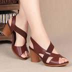 Women Summer Sandals Platform Round Mid Heel Back Strap Peep Toe Pu Leather Beach Casual Fashion Shoes Ladies Female 2023 - Imbasat