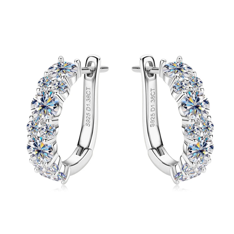 Anziw 2.76CTTW. Moissanite Earrings Luxury 925 Sterling Silver Hoop Stud Earrings