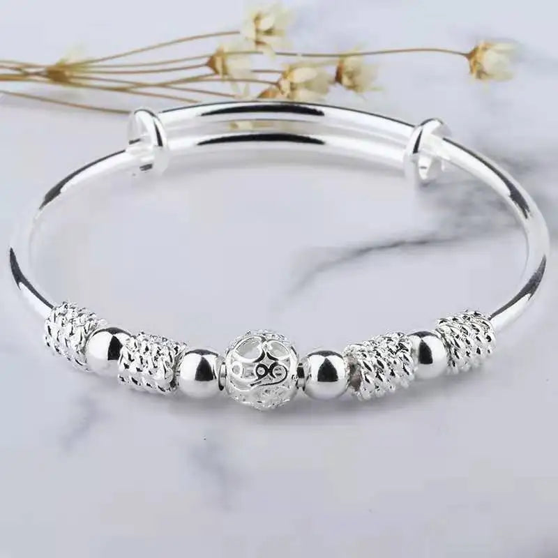 925 Sterling Silver Full-blown Flowers Bracelet For Women Original Texture Adjustable Solid Bracelets Light Luxury Party Jewelry