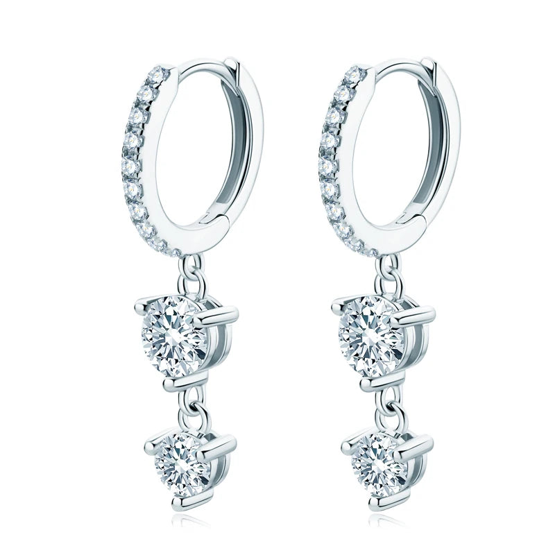 Anziw 4mm 5mm Round Moissanite Long Tassel Earrings 925 Sterling