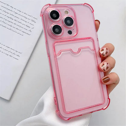 Transparent Card Slot Bag Holder Case For iPhone 16 15 14 13 12 11 Pro Max Mini X XR 7 8 Plus Clear Wallet Shockproof Soft Cover