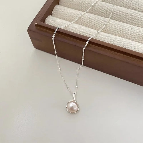 925 Silver Pearl Simple Elegant Thin Chain Pendant Necklace