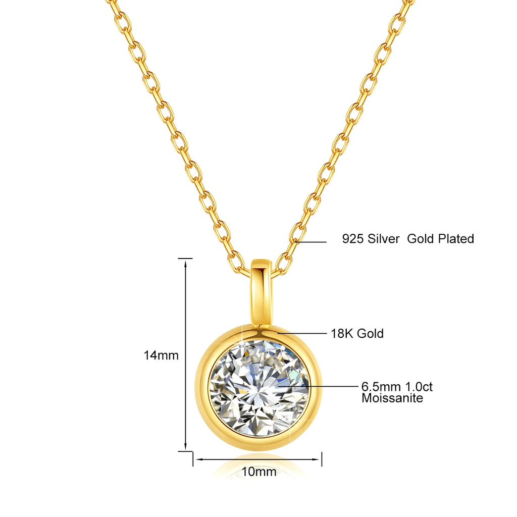 18K Gold Moissanite Necklace 1CT AU750 Pendant