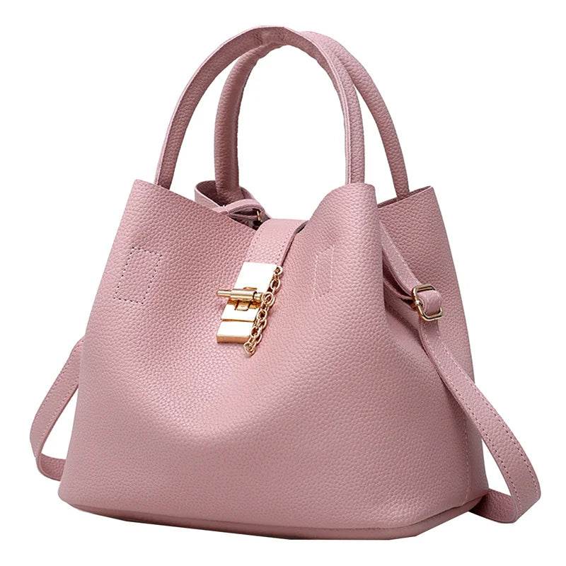Woman Shoulder Bag Large Capacity Handbag Women Crossbody Bag Lychee Pattern PU Portable Bucket Bag Ladies Messenger Bags - Imbasat