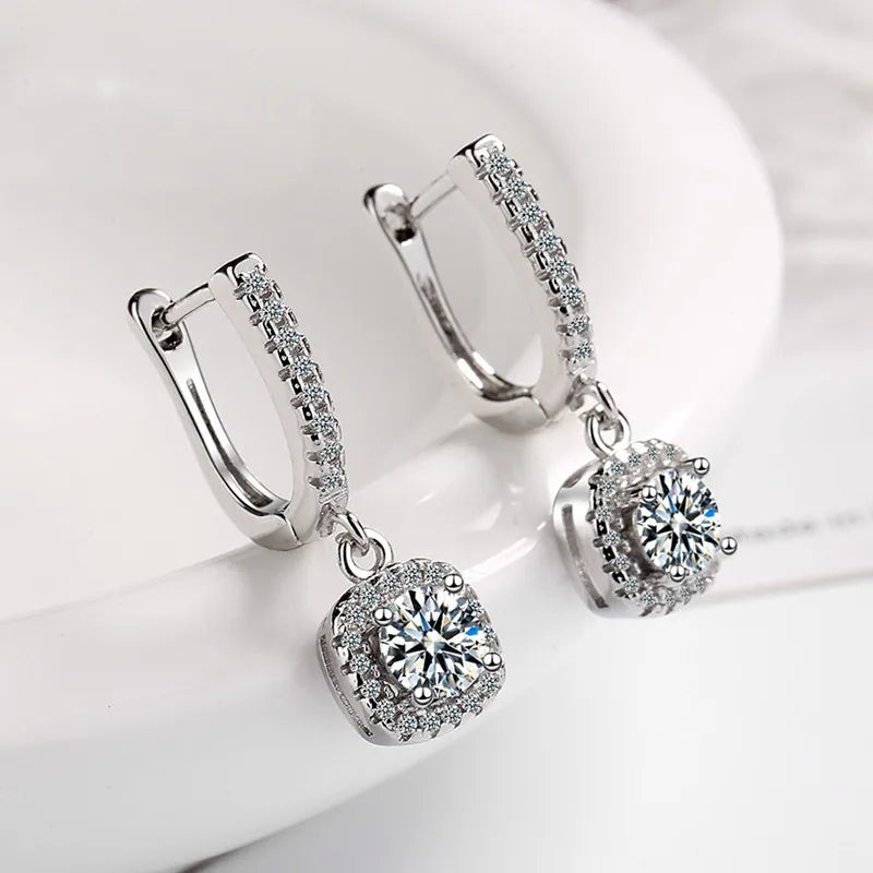 Silver VVS1 Moissanite Hoop Earrings Drop Halo Earrings 925 Sterling