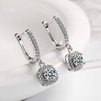 Silver VVS1 Moissanite Hoop Earrings Drop Halo Earrings 925 Sterling